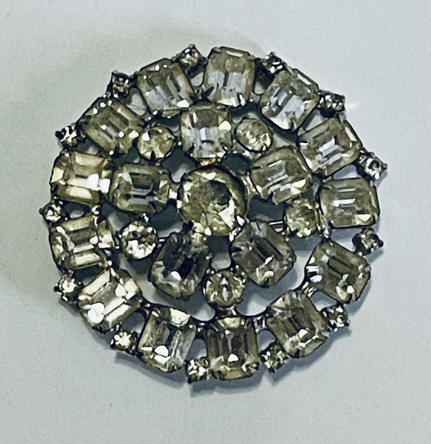 Vintage Early WEISSCO NY Rhinestone Brooch • Large 2.5” Round Cocktail Pin 1940s