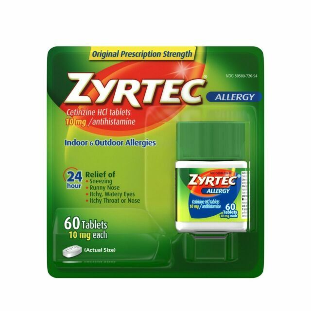 Lot of 10 Zyrtec Allergy Relief 10mg Tablets - 60 Count Lot of 10 Zyrtec Allergy Relief 10mg Tablets - 60 Count