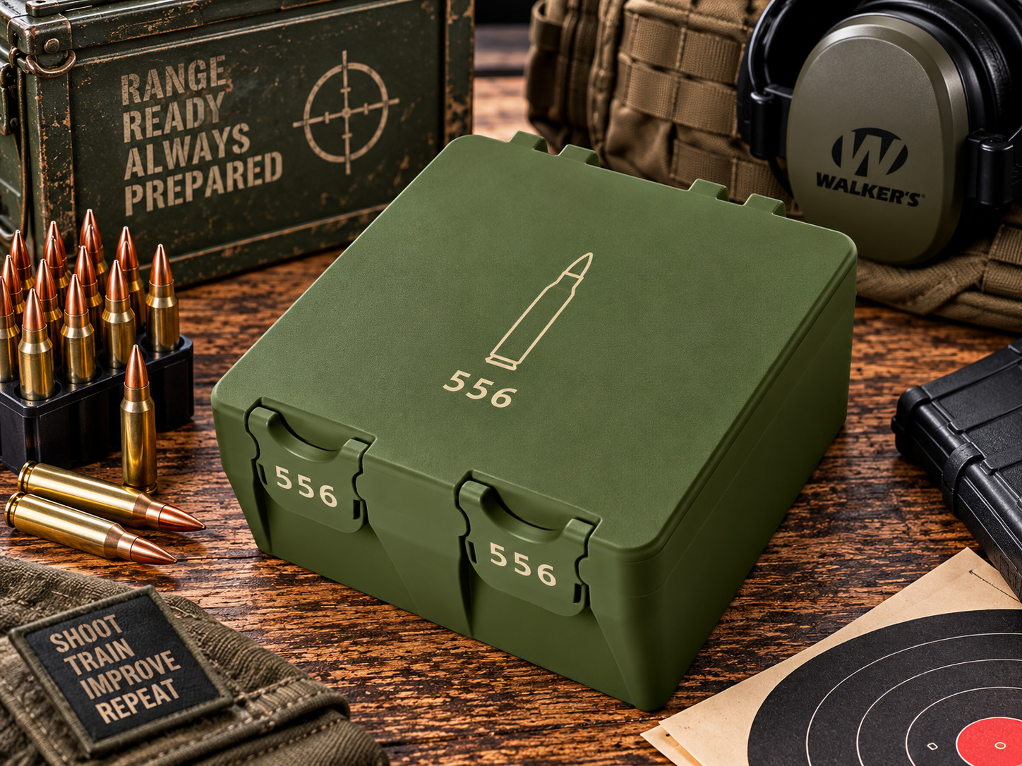 5.56 / .223 Ammo Storage Case 100 Round 3D Printed Ammunition Box Olive Green