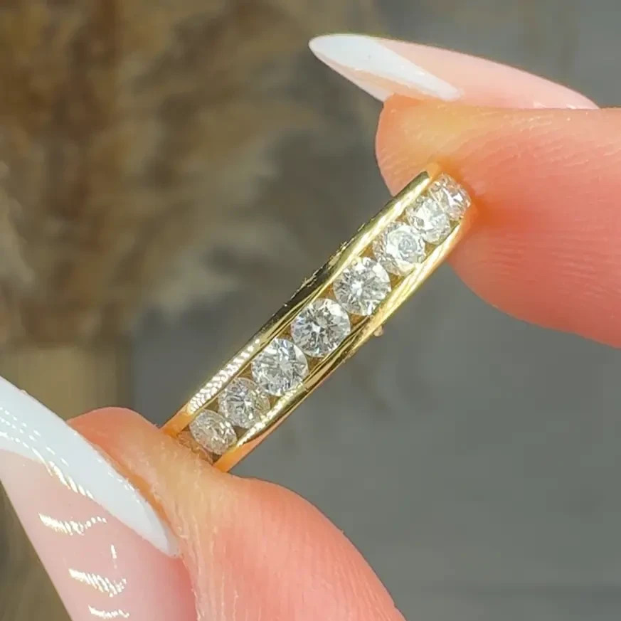 IGI 1.60 Ct Round Cut F/VS2 Lab Grown Diamond Full Eternity Ring 14K Yellow Gold