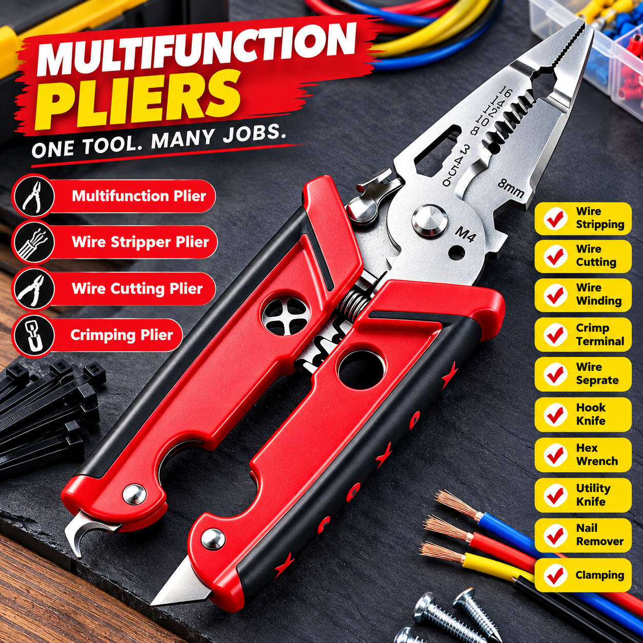 18 in 1 Multifunction Electrician Pliers Wire Stripper Crimper Cutter Tool