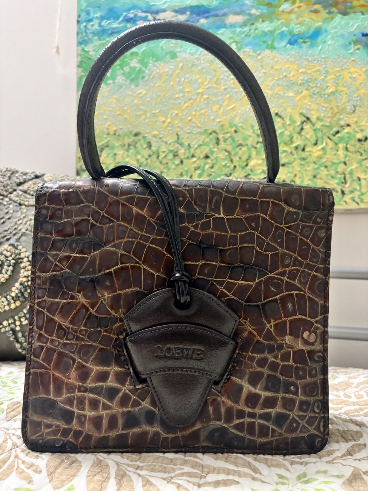 Loewe Barcelona Leather Crocodile Shoulder Bag - No Additional Strap