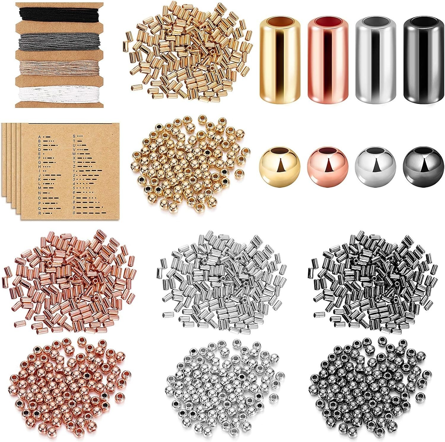 DIY Morse Code Bracelet Making Kit, 800 round and 800 Long Tube Spacer Beads Han