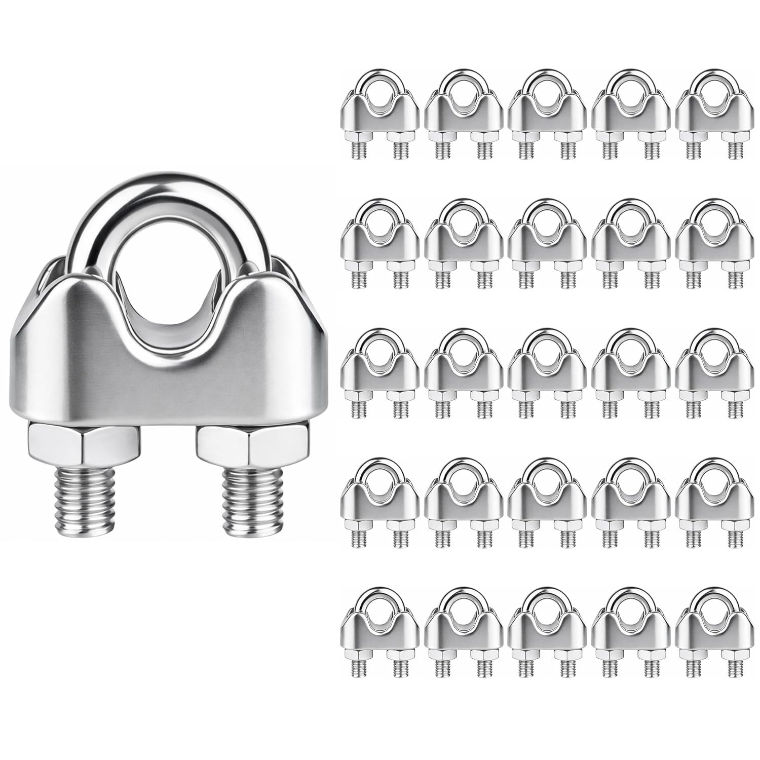 25Pcs 3/16 Inch Stainless Steel Wire Rope Cable Clamp,M4 Wire Rope Clamp for Var