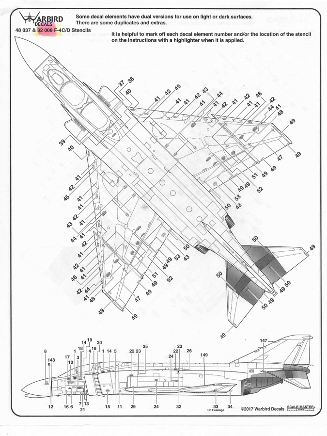 Warbird F-4C/D Phantom Stencils, Decals 1/32 008