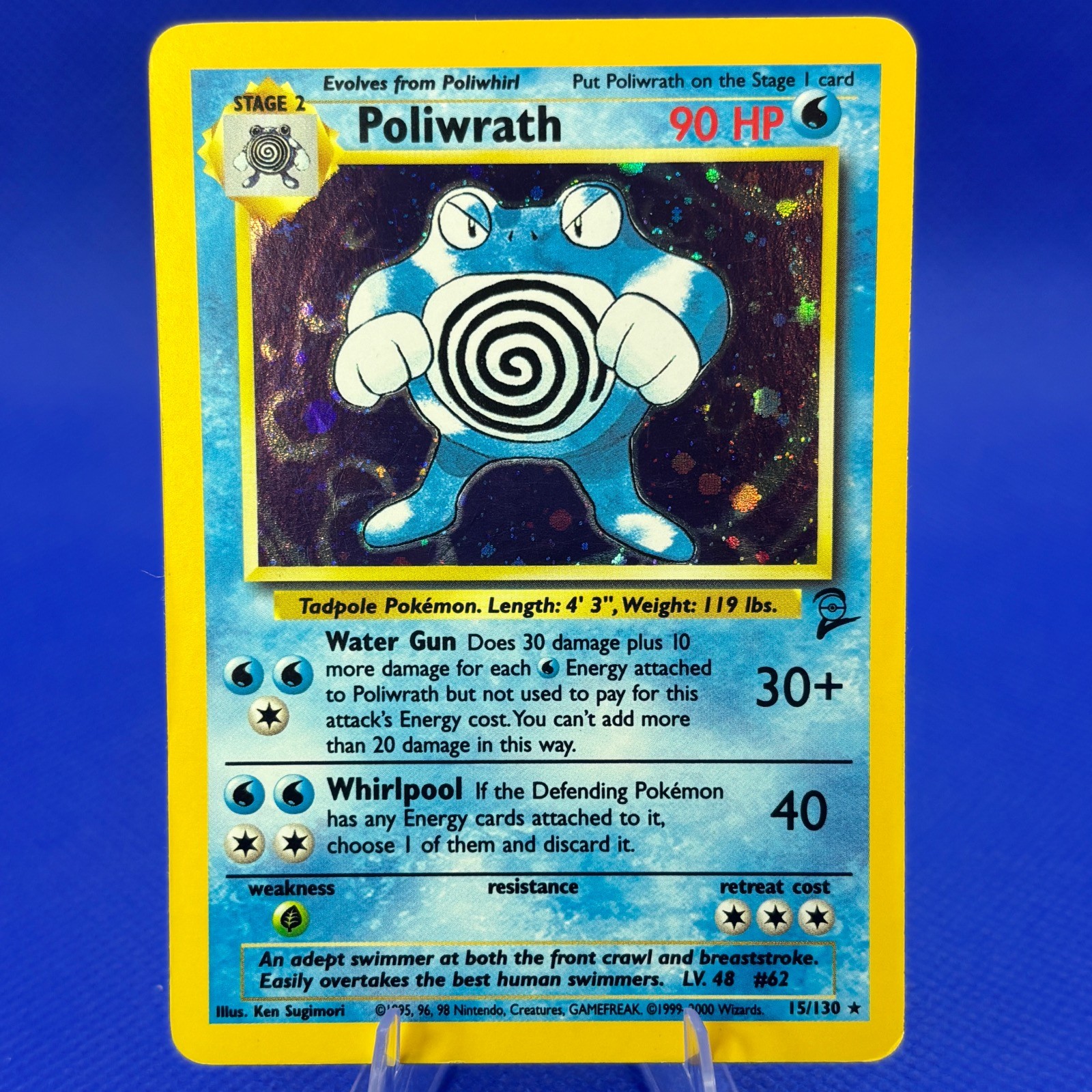 POLIWRATH 15/130 Base Set 2 Rare HOLO Pokemon Heavily Played
