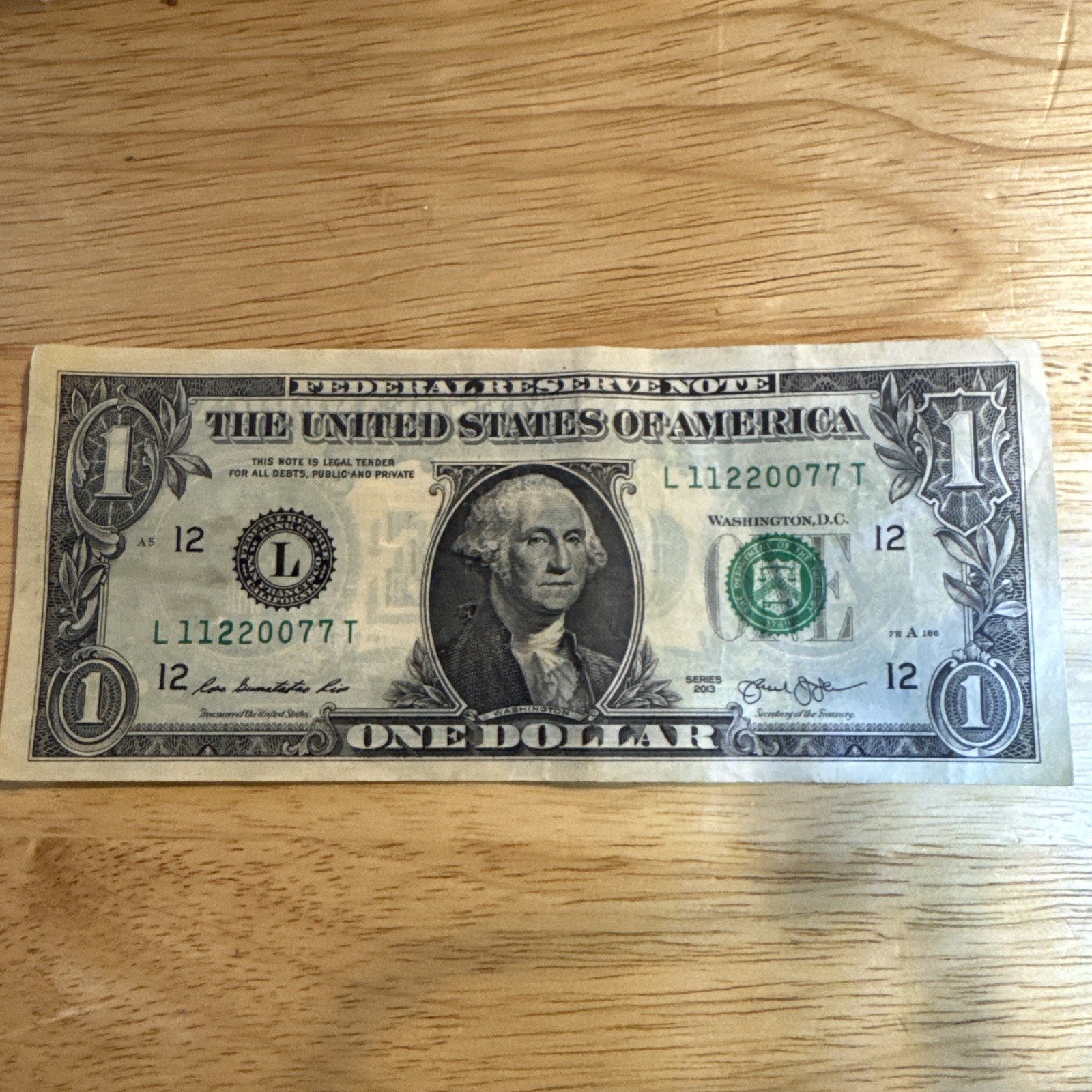 Series 2013 $1 Bill Complete Offset Printing Error - Quad Double Fancy Serial Series 2013 $1 Bill Complete Offset Printing Error - Quad Double Fancy Serial
