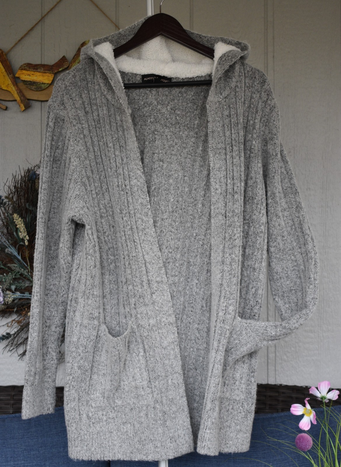 Almost Famous Hooded Open Front Cardigan XL Grey