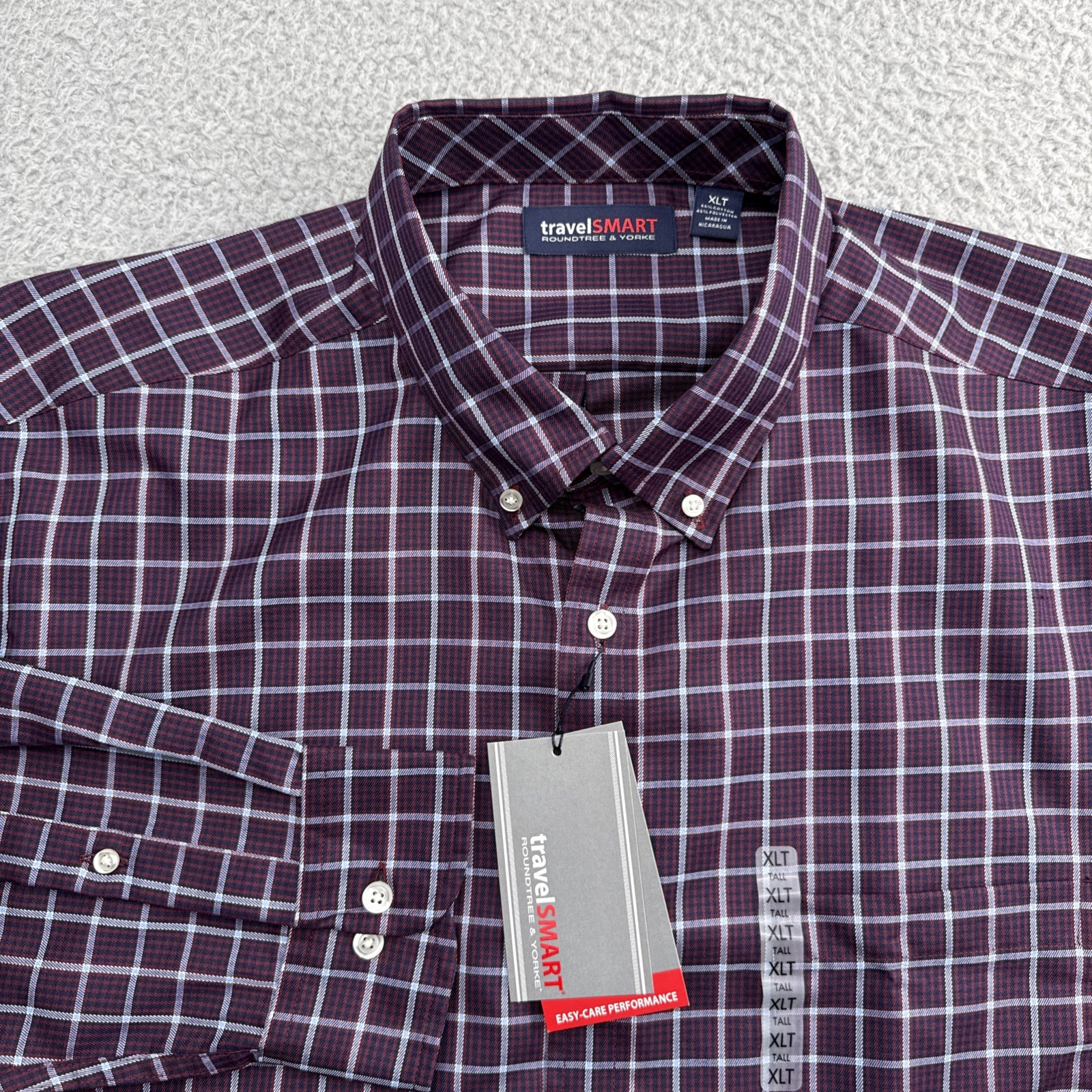 TravelSmart Dress Casual Shirt Mens XL Tall XLT L/S Plaid Roundtree Yorke