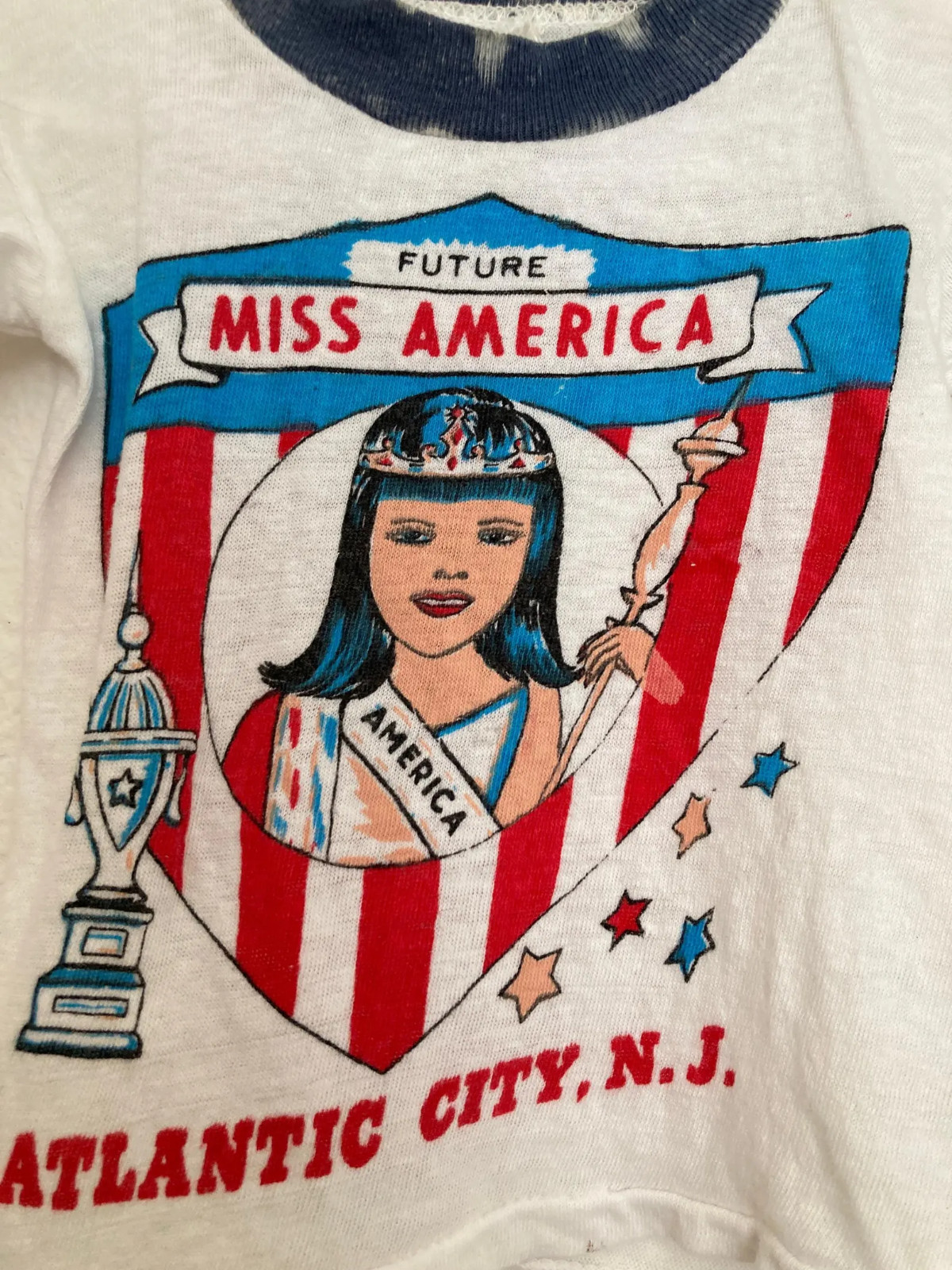 60\'s 70\'s Vtg  toddler Future Miss America Atlantic City New Jersey ringer tee