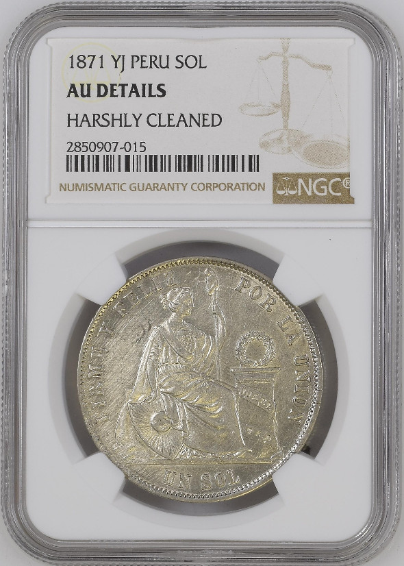 :1871 YJ PERU SILVER-CROWN 1-SOL KM# 196.3 NGC AU-DETAILS HIGHEST-GRADES