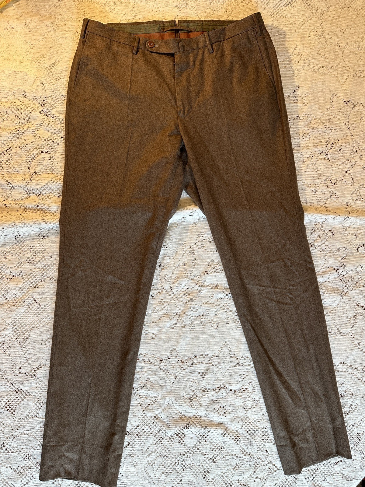 Incotex Super 120s Wool Brown Flat Front Mens Trouser Pants 34x31 Classic