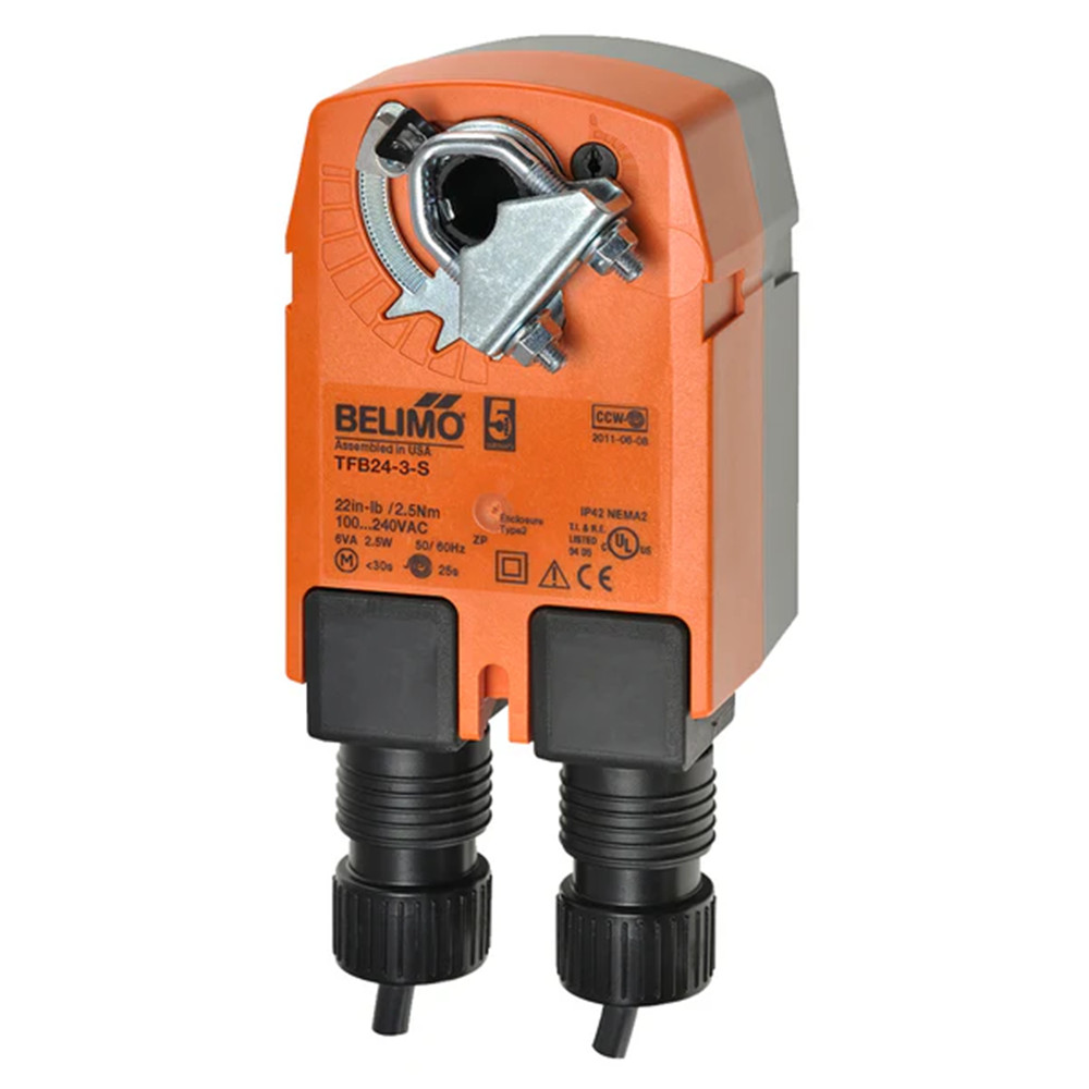 Belimo TFB24-3-S Damper Actuator, 22 in-lb 2.5 Nm, Spring Return Floating Point,