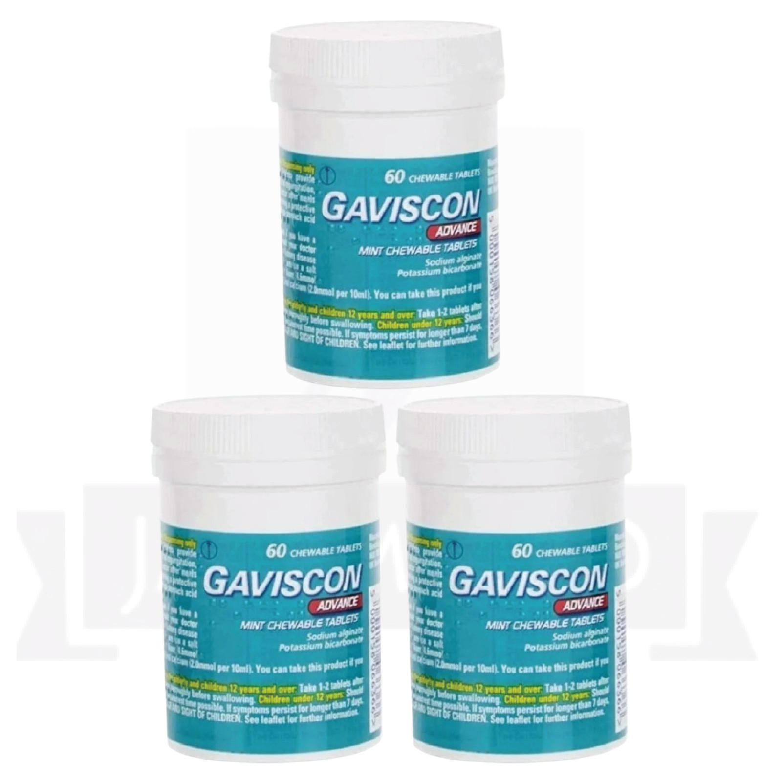 Gavscon Advance Chewable Mint Tablet 60ct PACK OF 3-EXP-12/2027