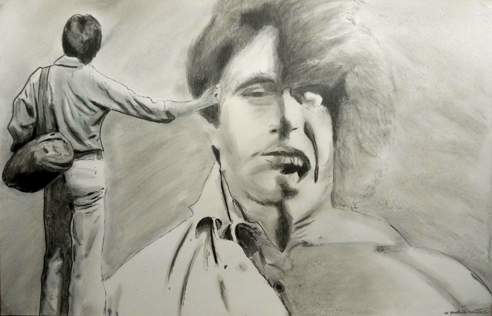 Original HULK TV Series Pencil Drawing OOAK 11x17 Lou Ferrigno Bill Bixby Art 