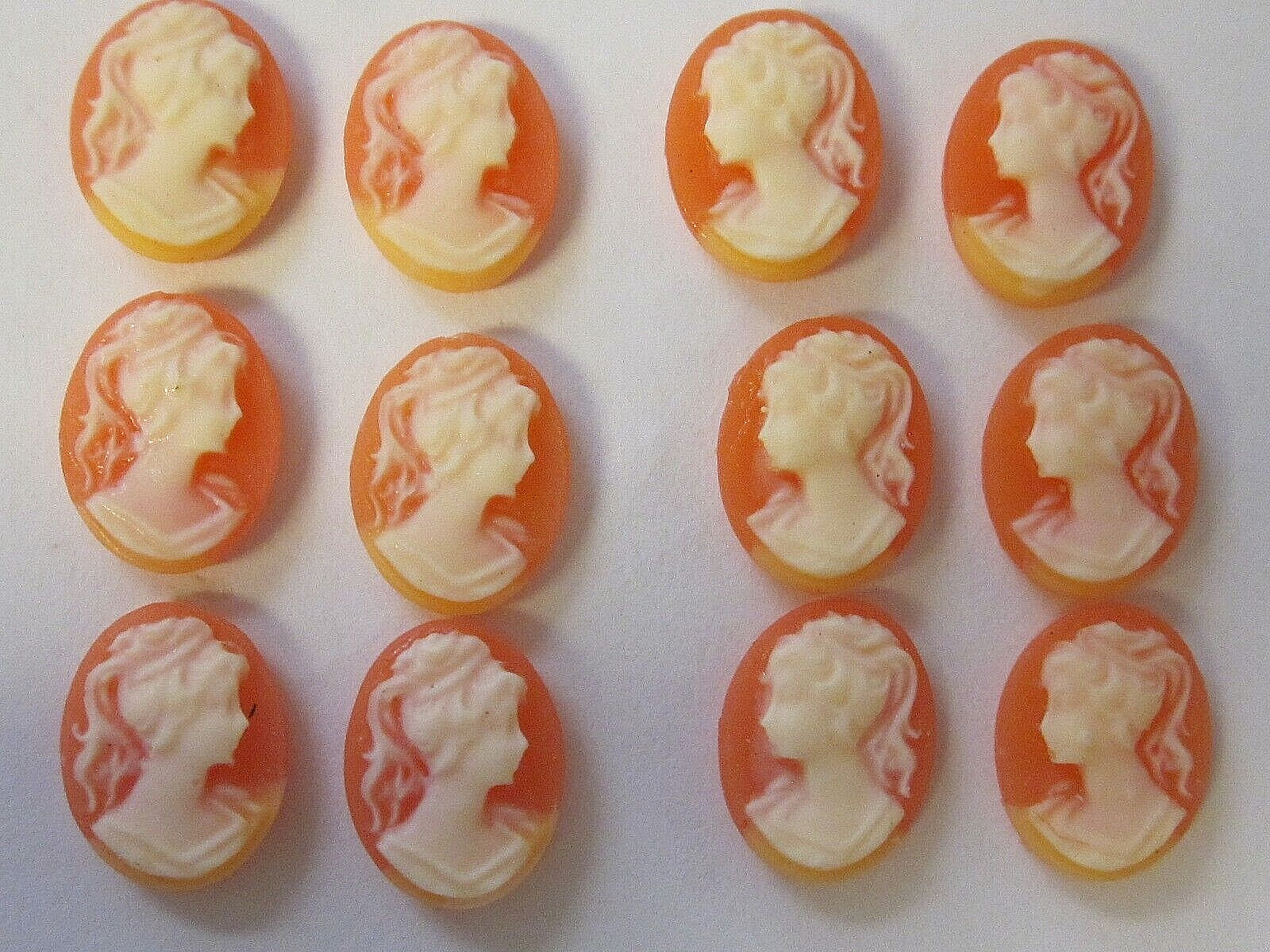 12pc VTG Cameo Left & Right Facing Sets 8x10mm Coral Ponytail Resin Unset Lot