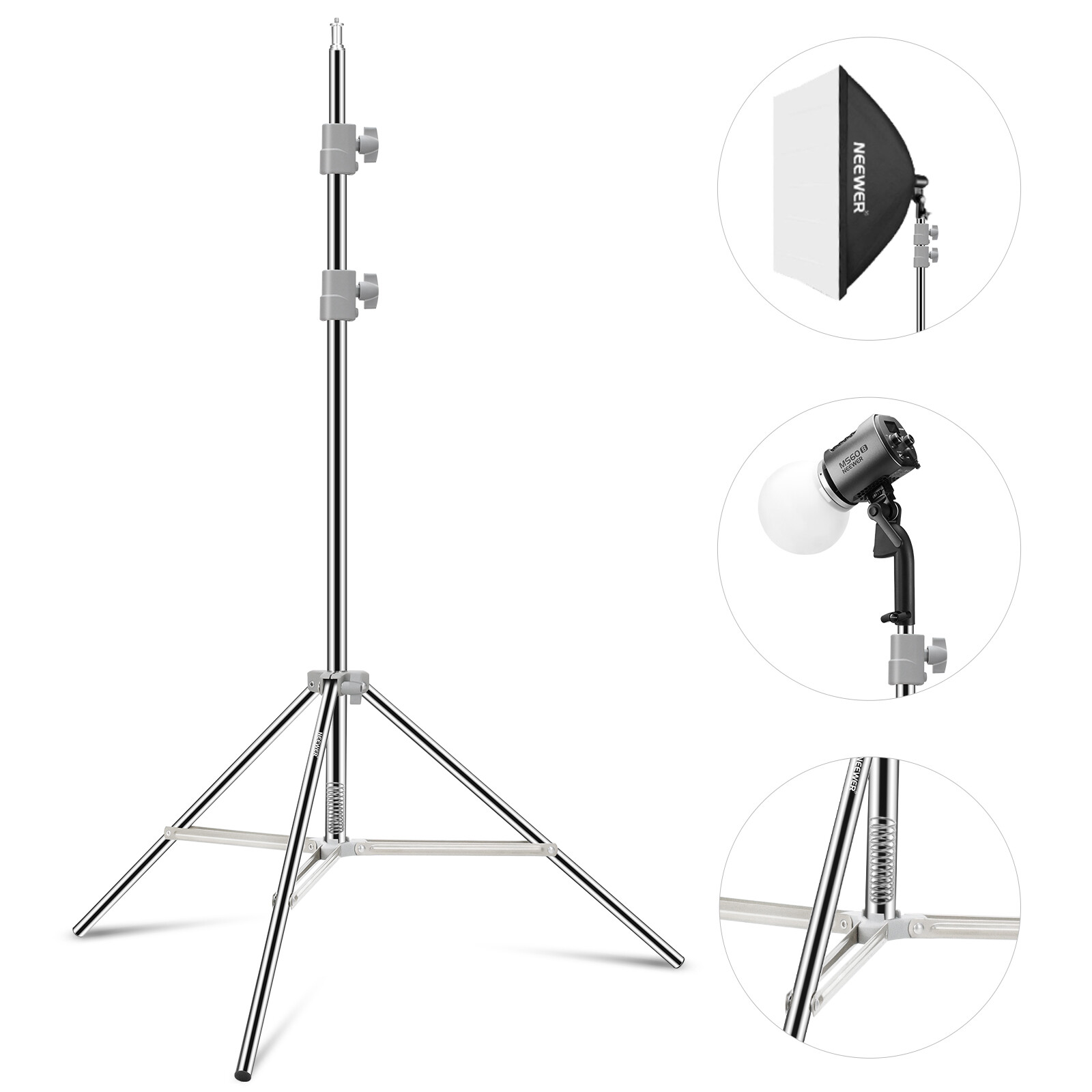 NEEWER Upgraded 75\'\'Foldable Light Tripod Stand Stainless Steel Spring Loaded