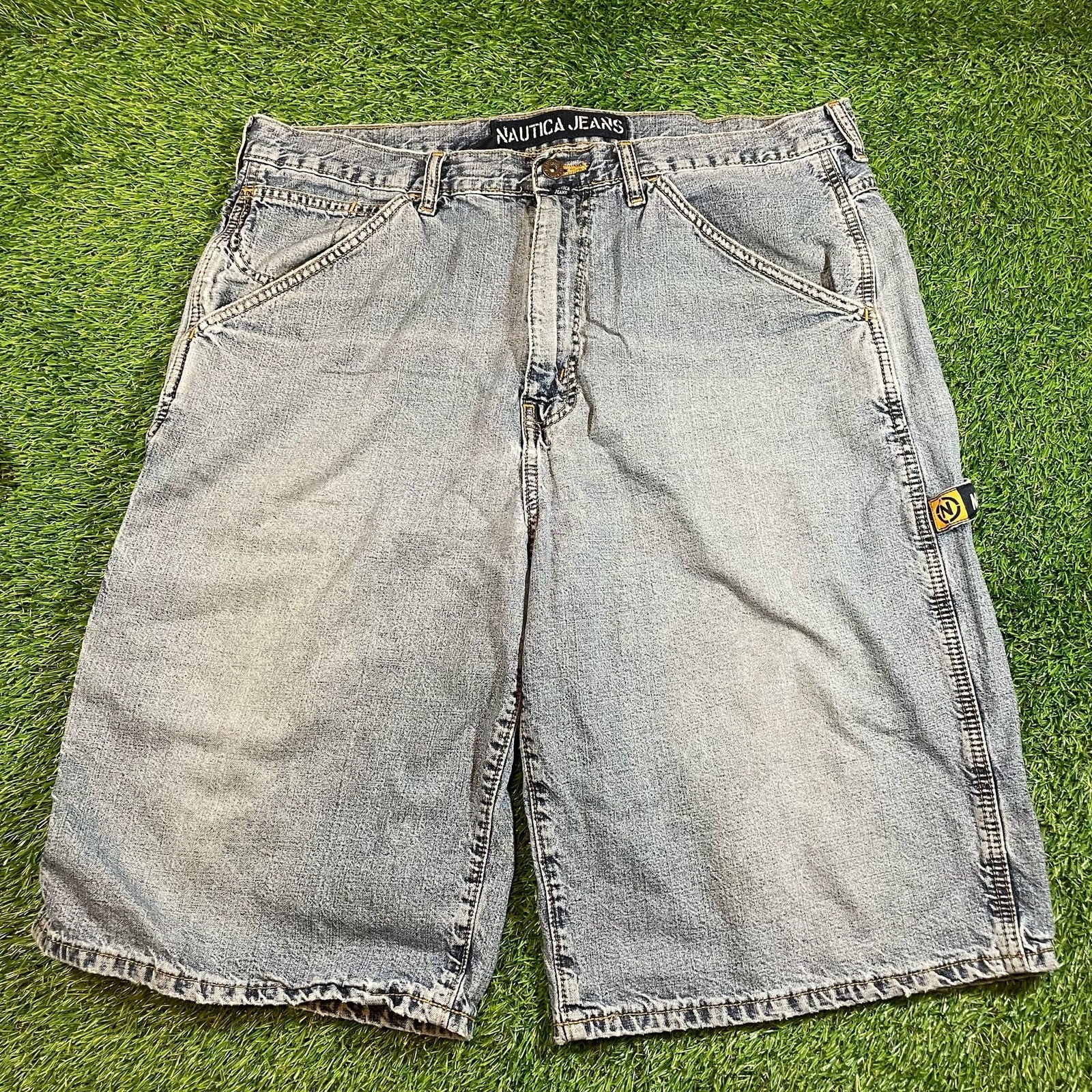 Vintage Nautica Jeans Company Light Wash Denim Carpenter Jorts Shorts Size 36