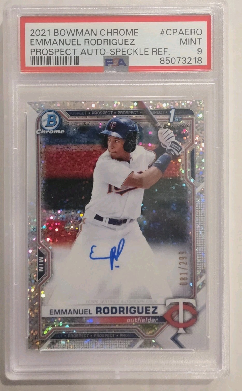 2021 Bowman Chrome Emmanuel Rodriguez 1st Bowman Speckle Refractor Auto /299...