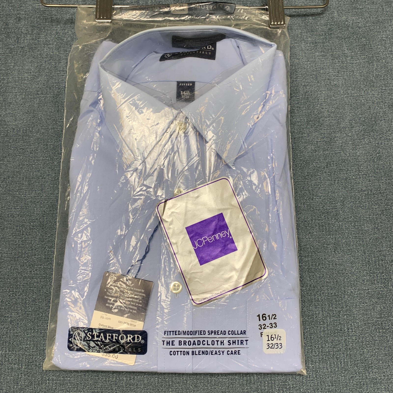 Stafford Fitted Dress Shirt Mens 16.5 Blue Wrinkle Free Formal Business Office