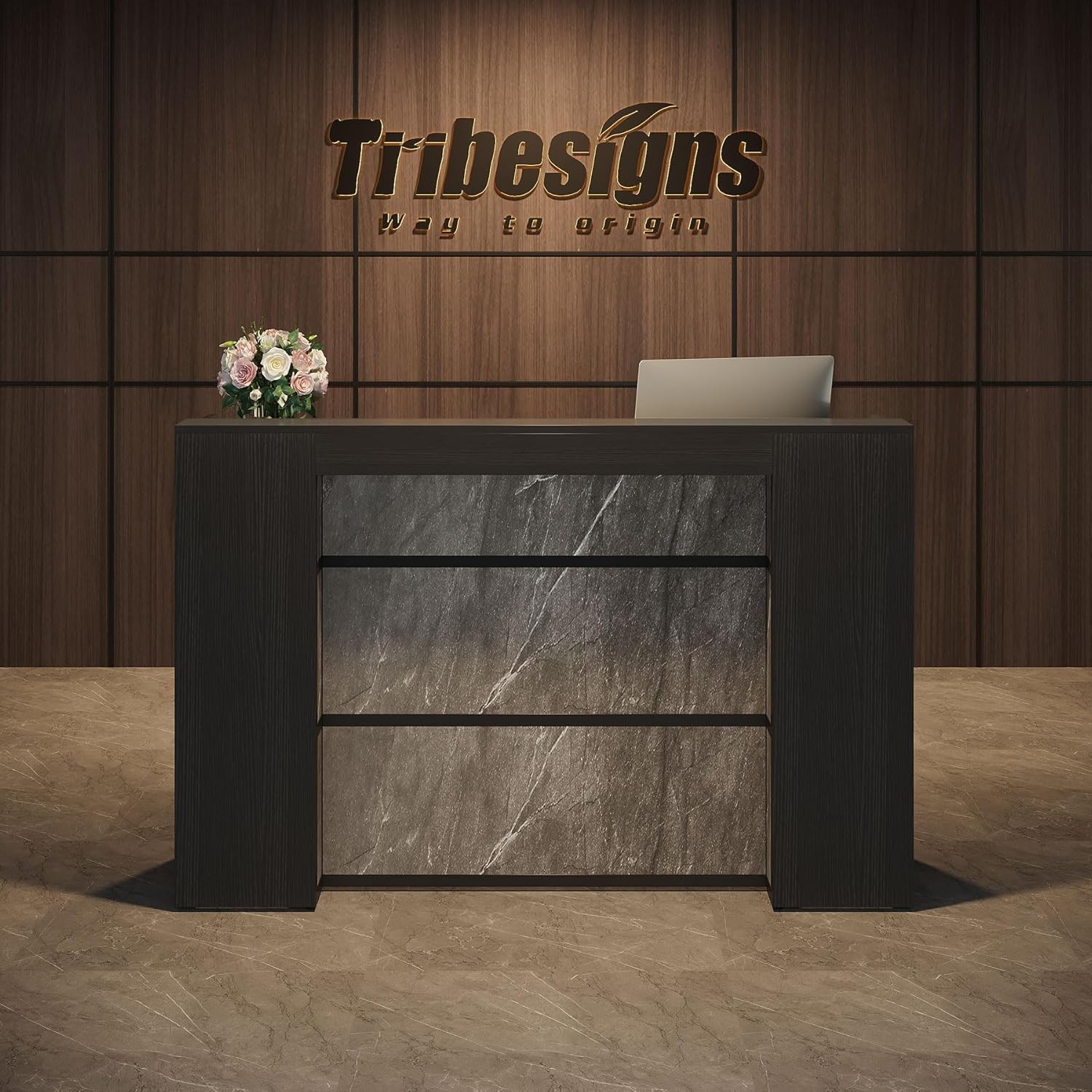 Reception Desk with LED Lights, 63-Inch Front Counter Desk for Checkout, Lobby Reception Desk with LED Lights, 63-Inch Front Counter Desk for Checkout, Lobby