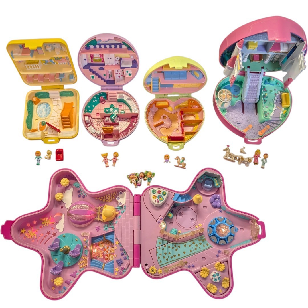 Vtg 90s Polly Pocket Lot 5 Compacts + Dolls Fairylight Starlight Swan Complete