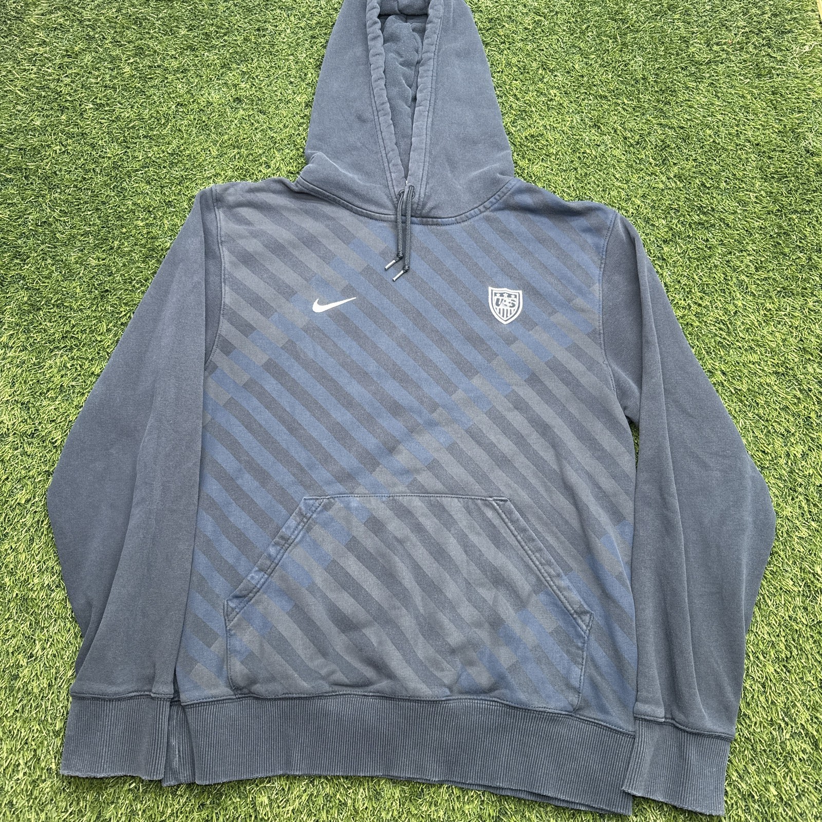 VTG Nike USA Soccer Hoodie Mens Medium Navy Blue Striped Cotton Blend Pullover VTG Nike USA Soccer Hoodie Mens Medium Navy Blue Striped Cotton Blend Pullover