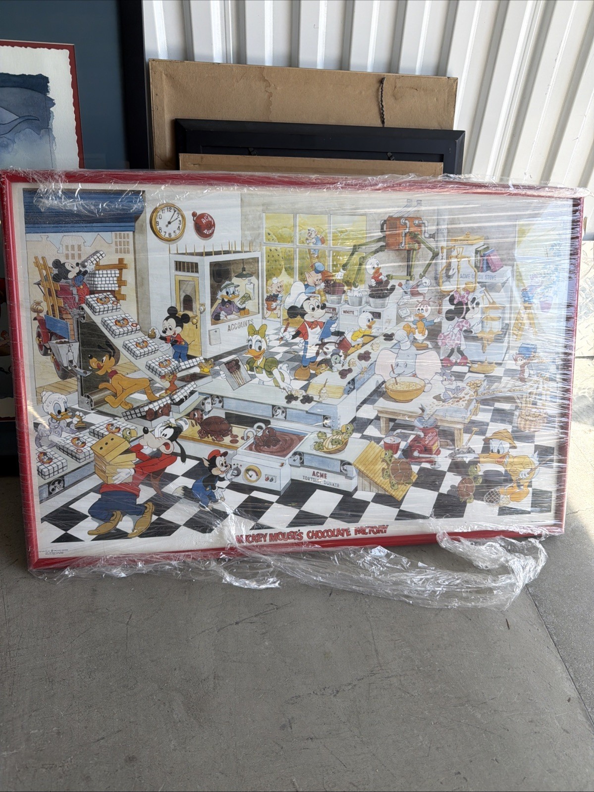 Rare Vintage 1986 Disney Mickey Mouse Chocolate Factory Framed Print