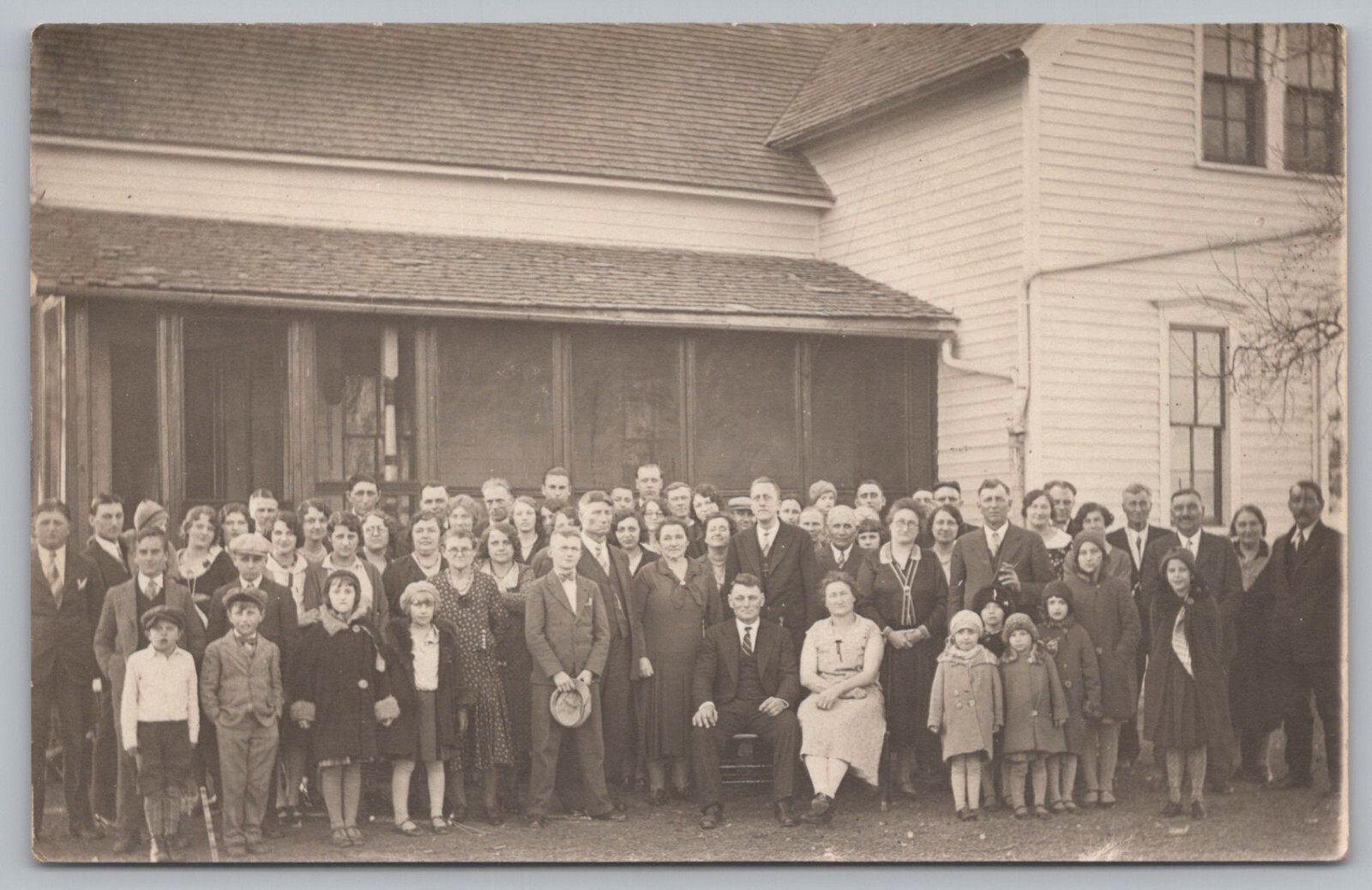 Large Family Photo Front of House Street, Men Women, Kids RPPC Postcard TS-22A