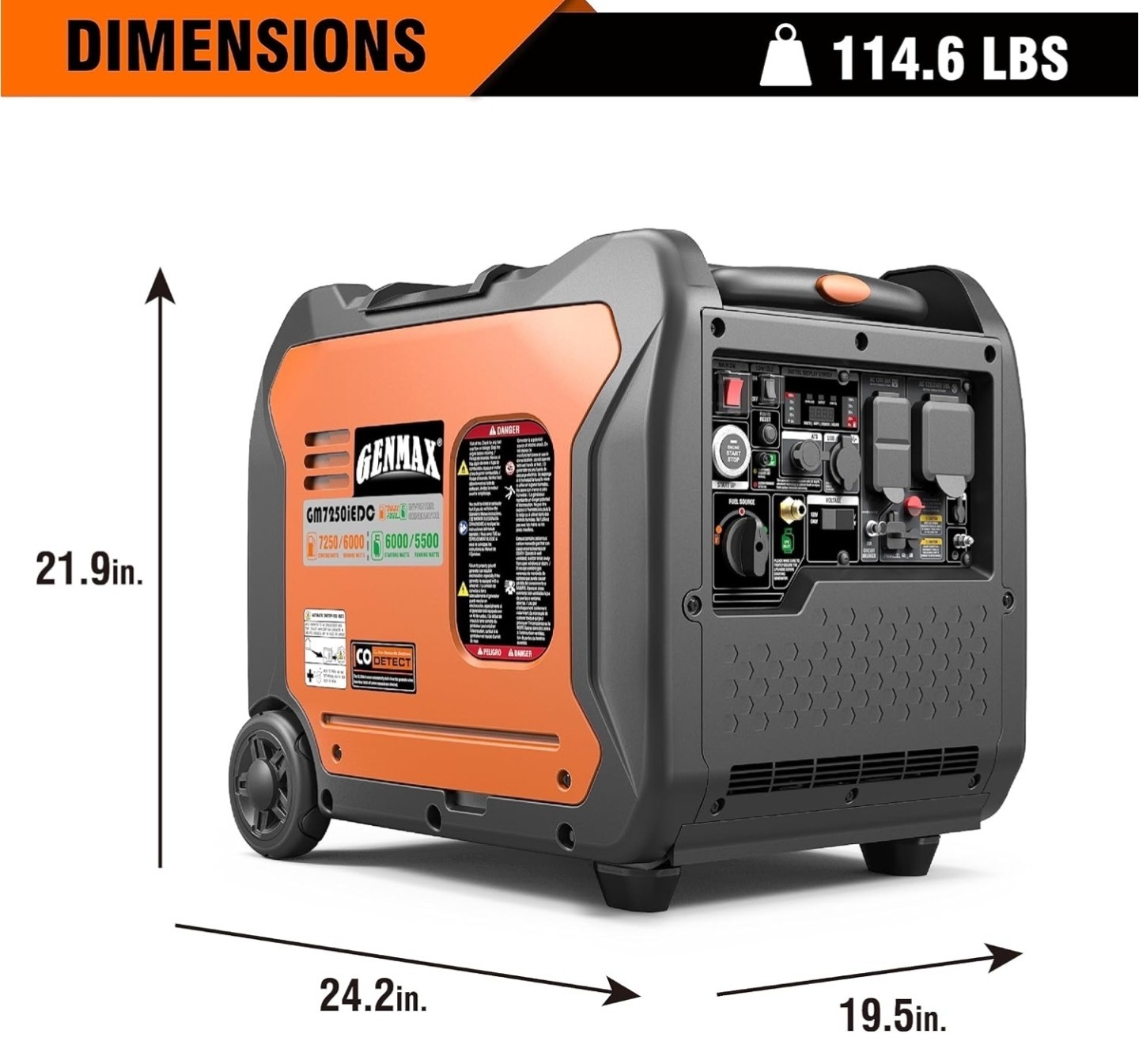 Portable Inverter Generator, 7250W Super Quiet Dual Fuel Portable - GENMAX