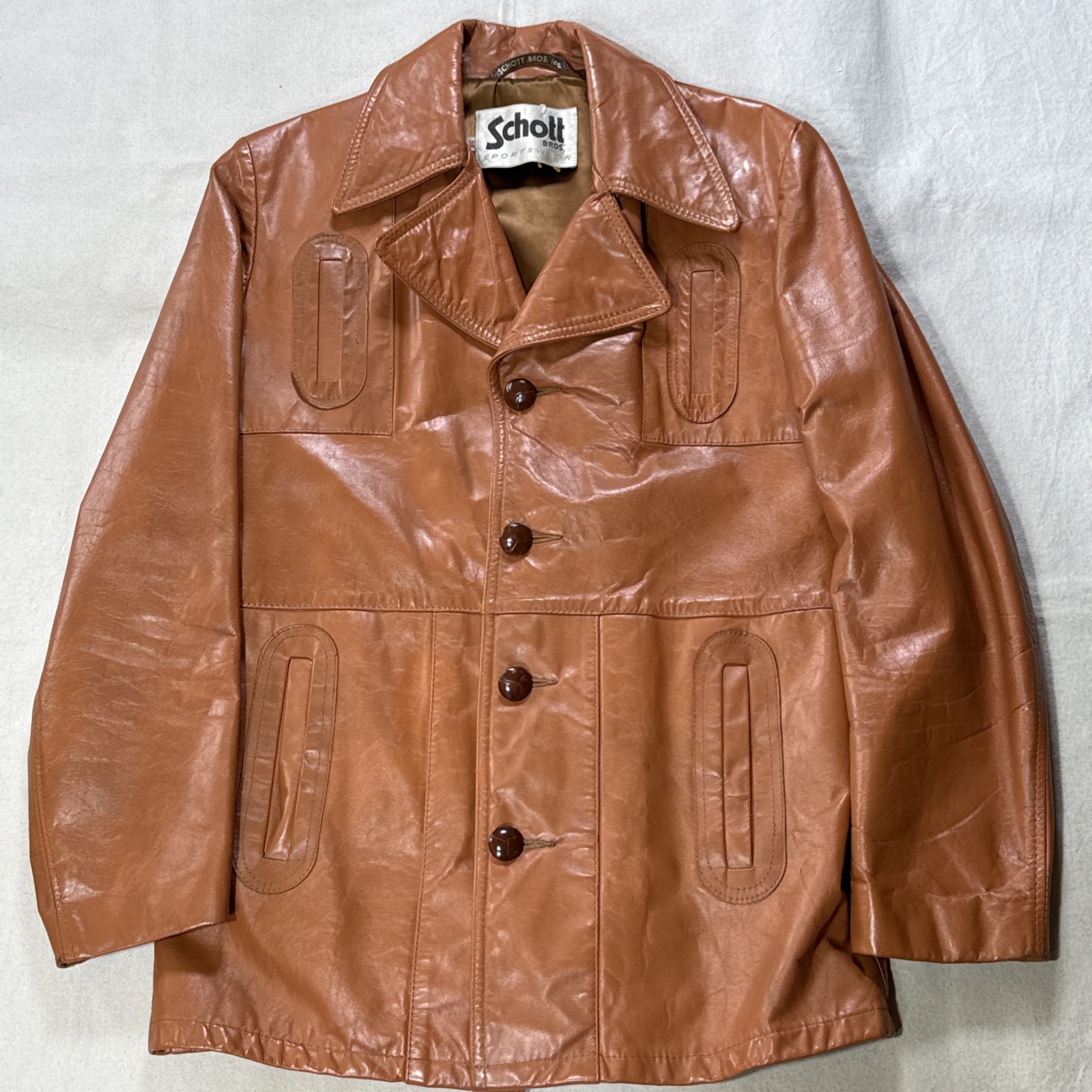 Schott Bros Brown Leather Jacket 38 Vintage 70s Western Or Mafia Style USA