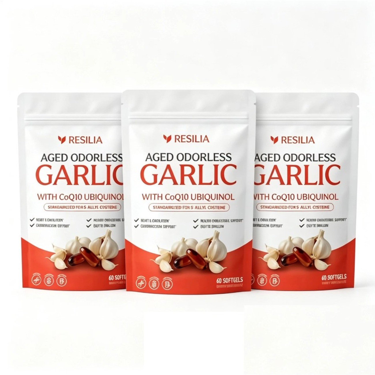 3Pack Resilia Odorless Aged Garlic Extract – 60 Softgels, New Sealed 3Pack Resilia Odorless Aged Garlic Extract – 60 Softgels, New Sealed