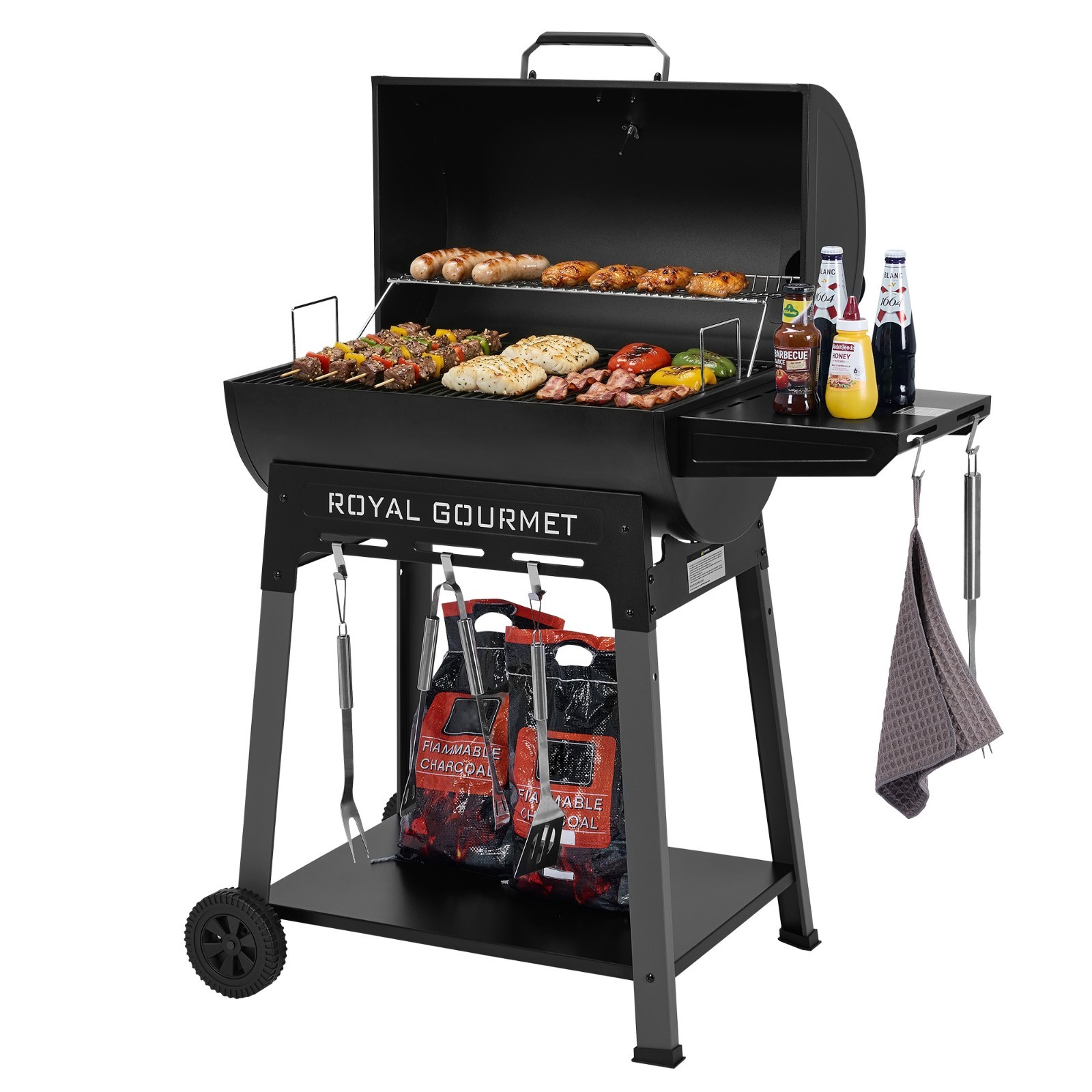 Royal Gourmet Outdoor Grill with Side Shelf Barrel Charcoal Grill for Backyard Royal Gourmet Outdoor Grill with Side Shelf Barrel Charcoal Grill for Backyard