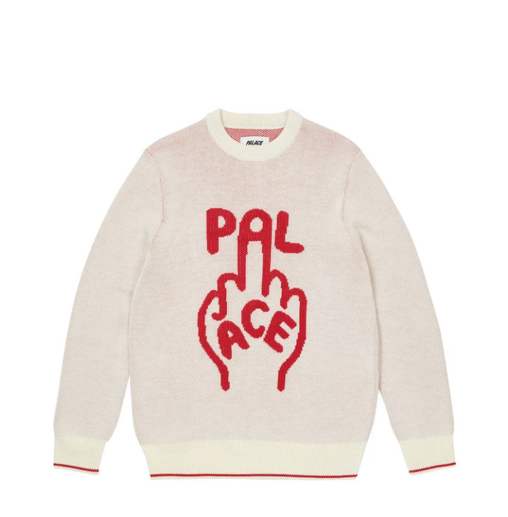 Palace Finger Up Knit Size Large White Palace Skateboards 2021 Brand New DS