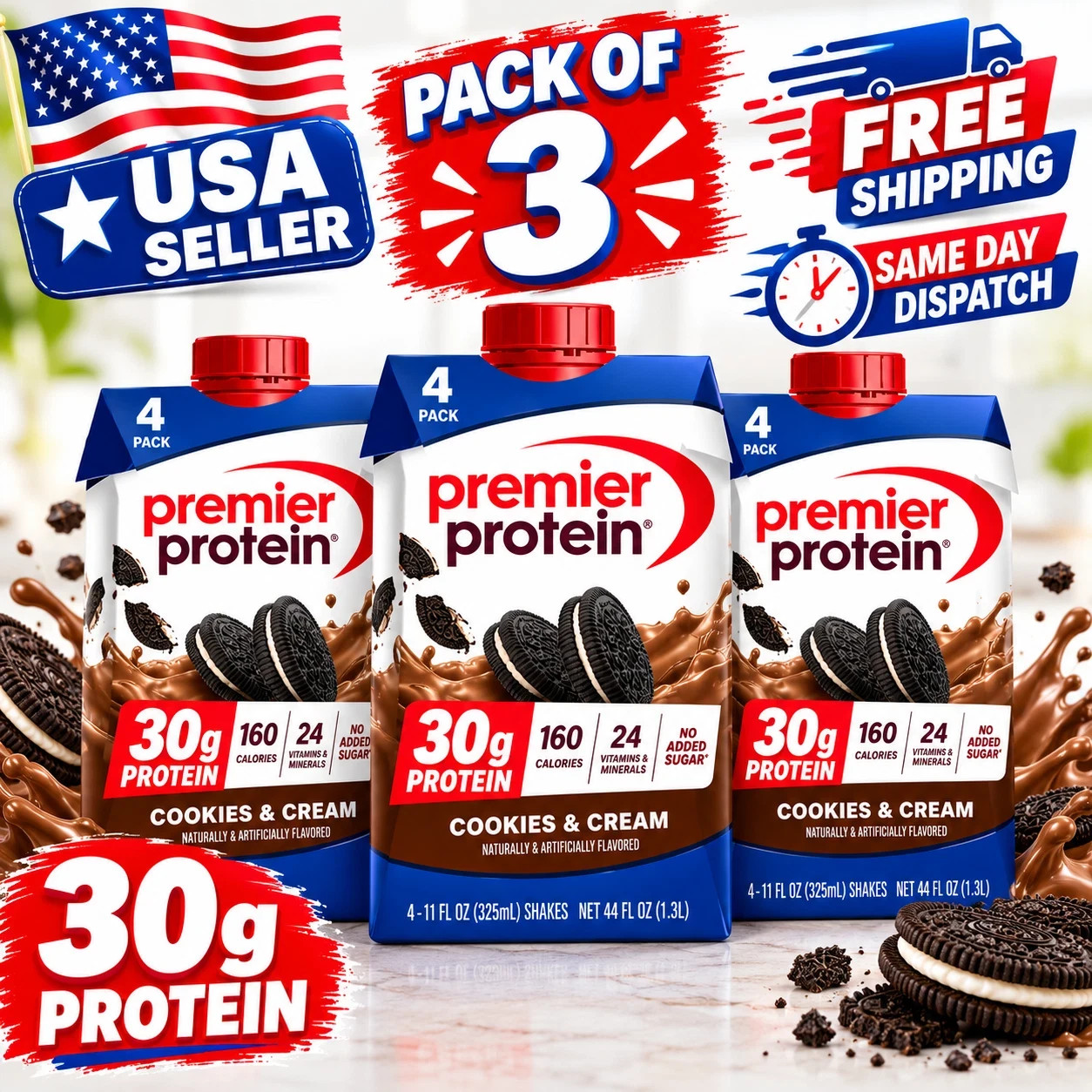 Premier Protein Shake, Cookies & Cream, 30g Protein, 11 fl oz, 12 Ct Premier Protein Shake, Cookies & Cream, 30g Protein, 11 fl oz, 12 Ct
