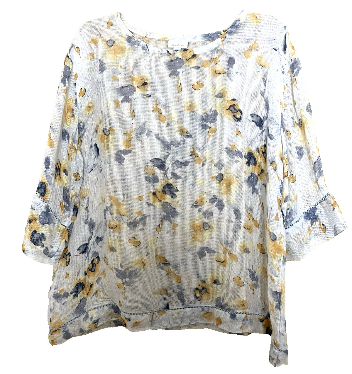 Pure Jill J. Jill Linen Floral Tunic Top Women Large Tall 3/4 Sleeve Lightweight Pure Jill J. Jill Linen Floral Tunic Top Women Large Tall 3/4 Sleeve Lightweight