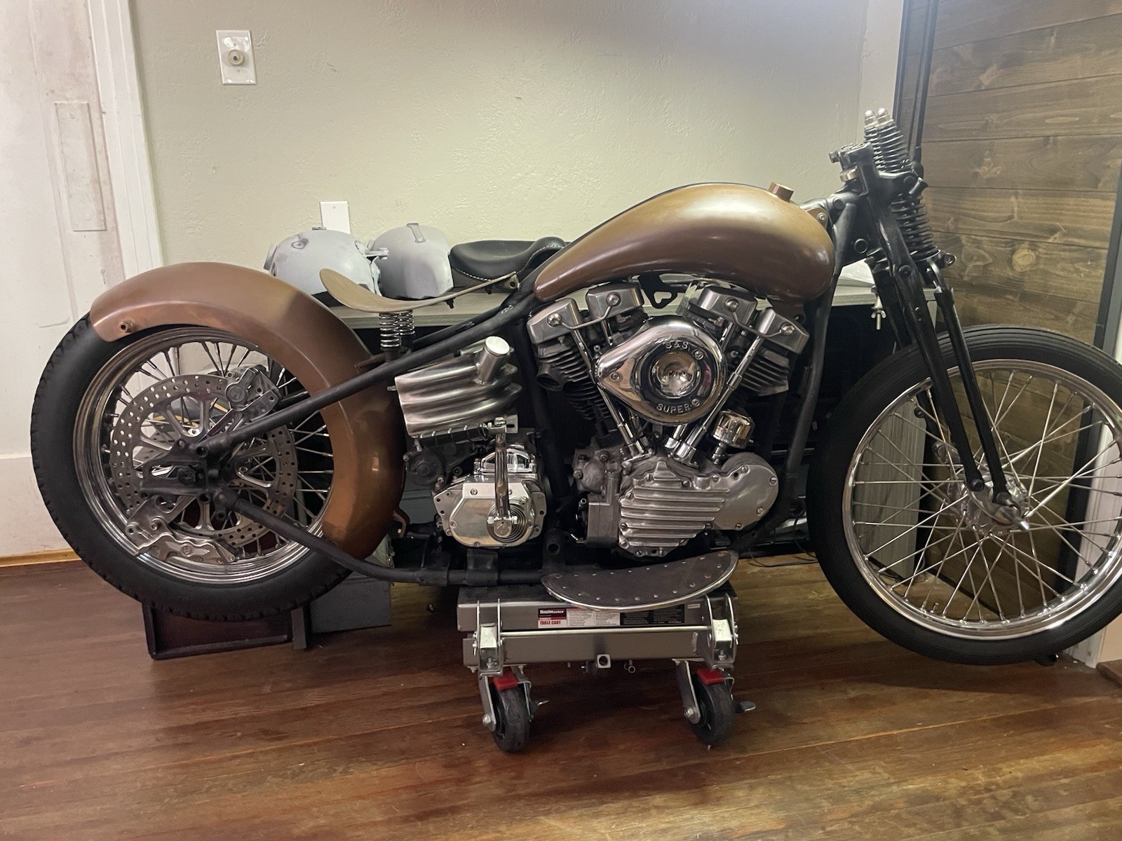1949 Harley Panhead Wishbone Frame With Custom Hand Made Copper  Tanks, Fender +