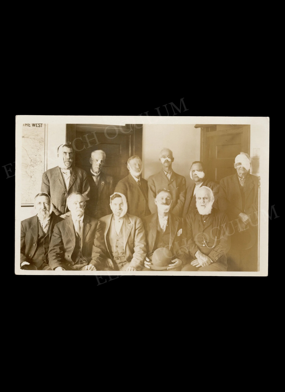 11 Men with Bandaged Head Wounds, Real-Photo Postcard, c. 1910 11 Men with Bandaged Head Wounds, Real-Photo Postcard, c. 1910