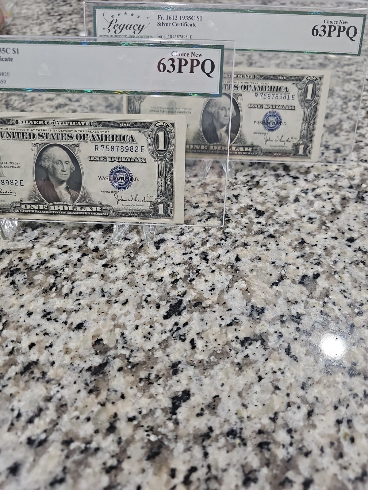 2 Legacy Grading 1935C $1 Silver Certificate Note Grade 63 PPQ Consecutive # 💸
