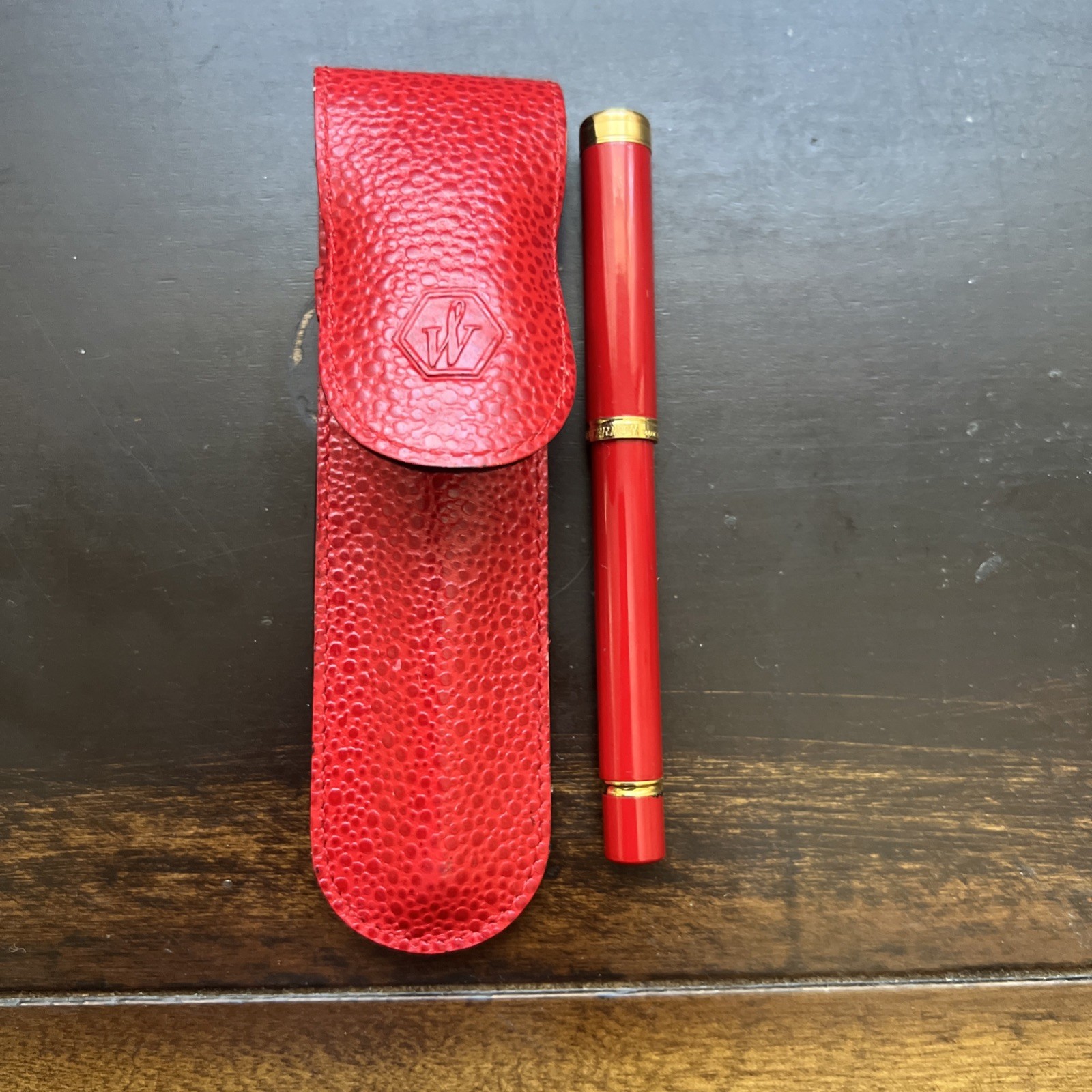 Vintage Waterman Lady Charlotte Red Lacquer and Gold Plated Pen and Case France