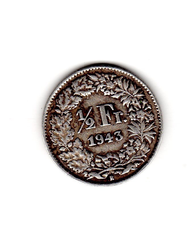 SWITZERLAND SWITZERLAND 1/2 FRANC 1943 HELVETIA KM.23 SILVER SILVER