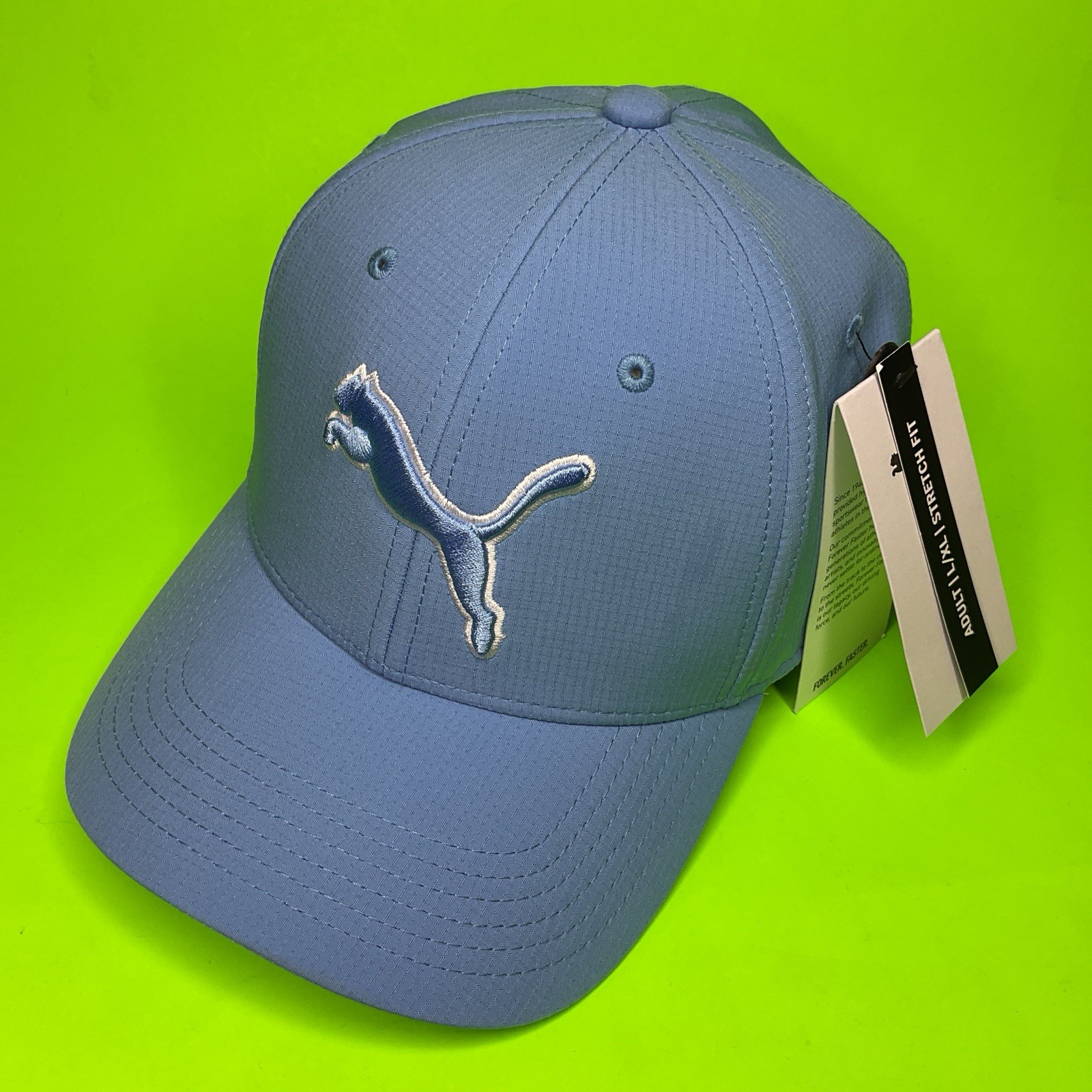 PUMA Stretch Fit Adult Hat Size L/XL Blue Pastel w/White NEW