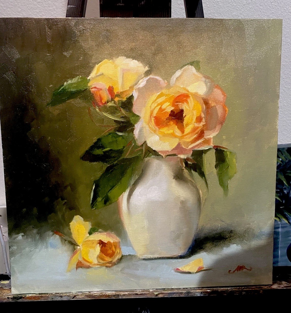 Original Oil Painting Garden Roses 12x12 Floral Still Life Signed Wall Art ||