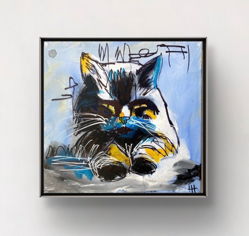 Hammond Original Expressionist Cat Acrylic 12x12 Canvas Wall Art