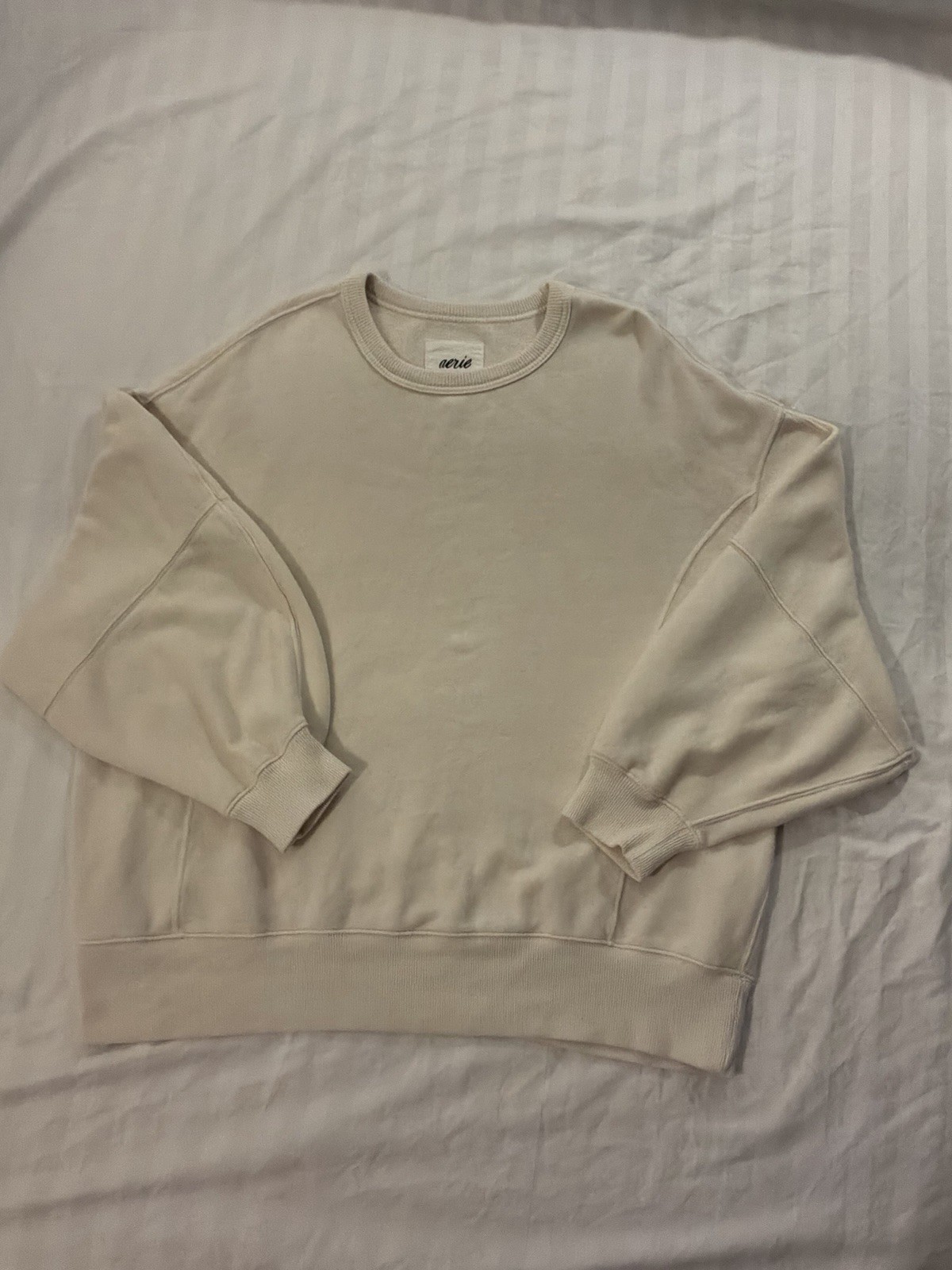 Aerie Beige Crewneck Pullover Oversized Sweatshirt Bandana Paisley Back Graphic Aerie Beige Crewneck Pullover Oversized Sweatshirt Bandana Paisley Back Graphic