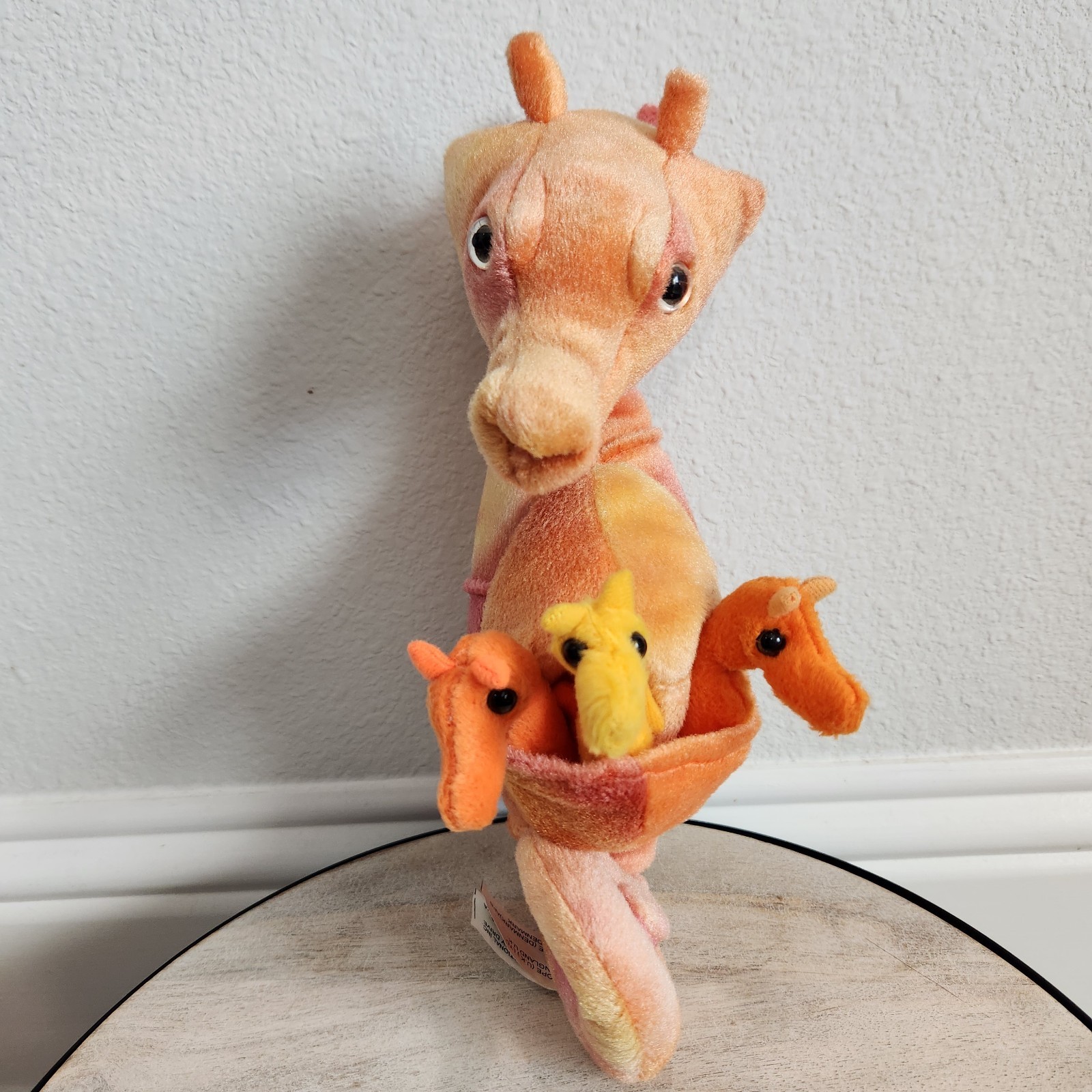 NEW VTG Y2K 90s K&M International Orange Yellow Seahorse With Babies Plush 12\ NEW VTG Y2K 90s K&M International Orange Yellow Seahorse With Babies Plush 12\