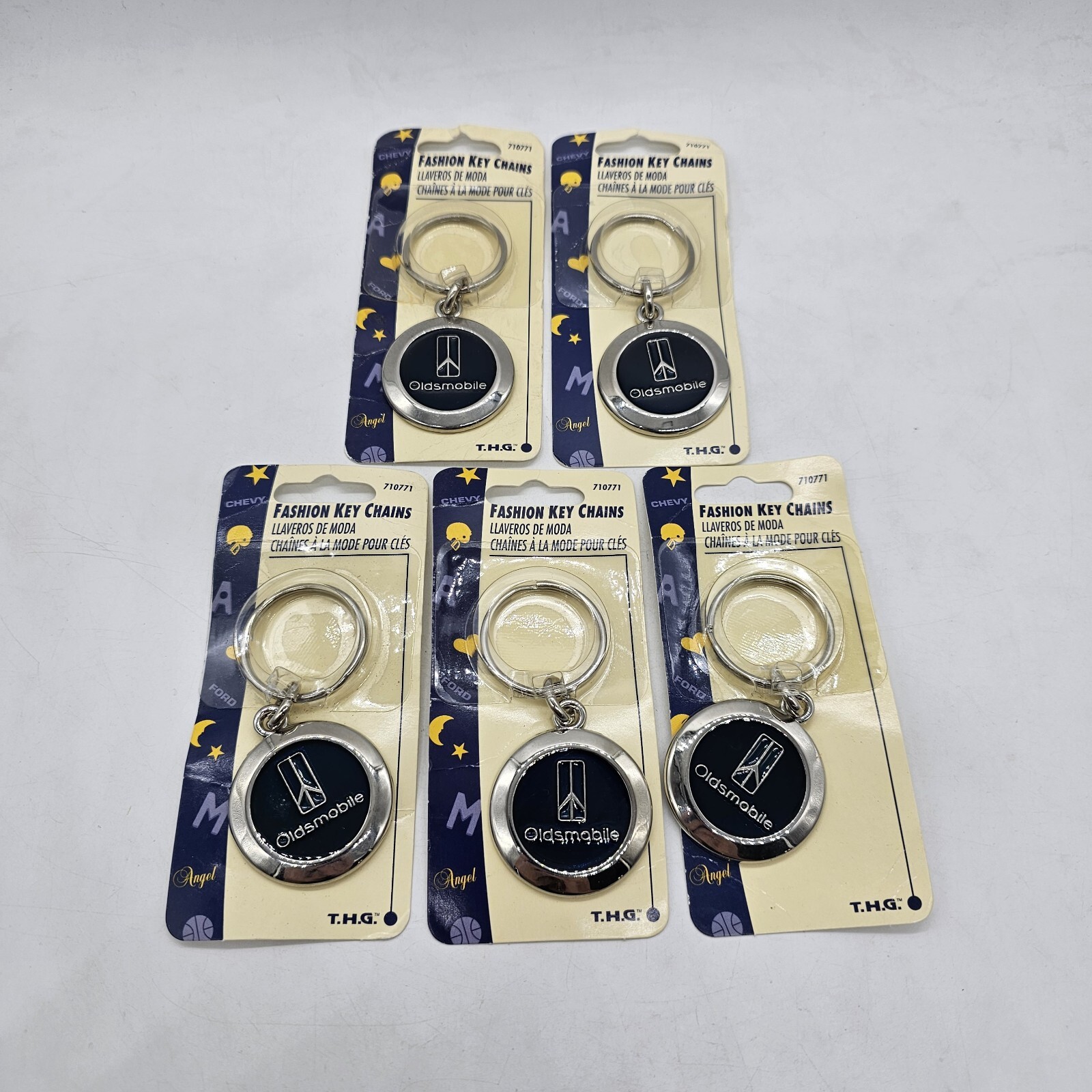 5x Vintage Pontiac Oldsmobile Keychain Made in USA round Chrome/Blue DEADSTOCK 5x Vintage Pontiac Oldsmobile Keychain Made in USA round Chrome/Blue DEADSTOCK