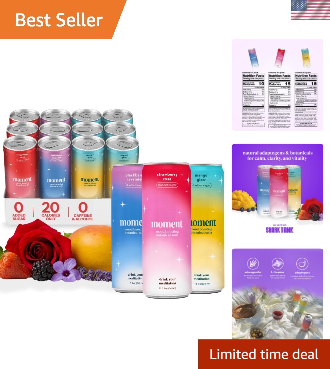 Botanical Sparkling Soda: Fruity Sparkling Drinks with L-Theanine & Ashwagandha