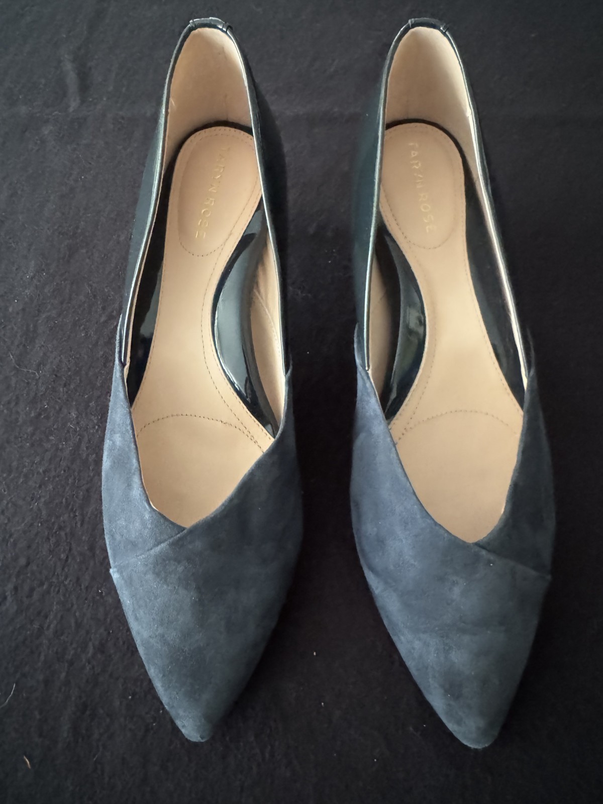 SALE Taryn Rose Nadine Black, Suede Pumps Patent Leather Kitten Heel 8.5 US