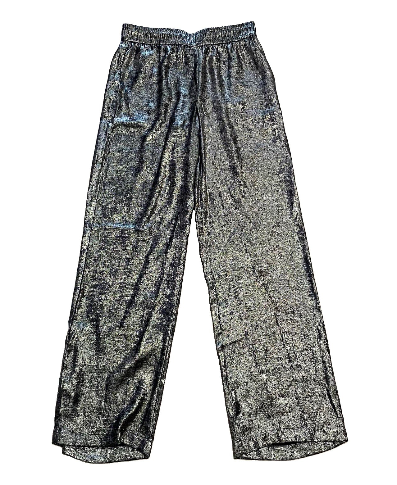 ZARA Women’s Metallic Silver Straight-Leg Pants Elastic Waist - Extra Small ZARA Women’s Metallic Silver Straight-Leg Pants Elastic Waist - Extra Small